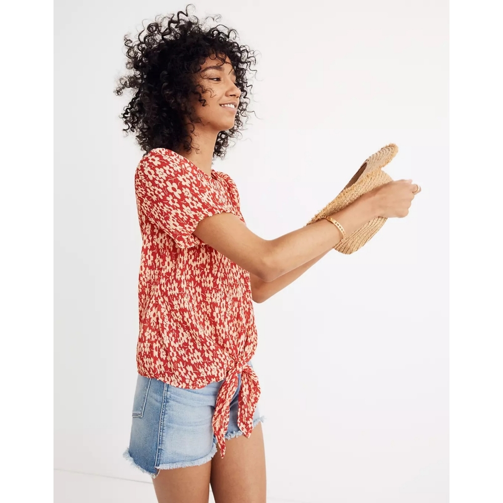 Madewell Crinkled Button-Back Tie-Front Tee